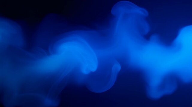 Photorealistic abstract steam flowing gracefully through a deep black environment, subtle cool-blue backlighting illuminating the edges of translucent vapor, delicate icy silver highlights