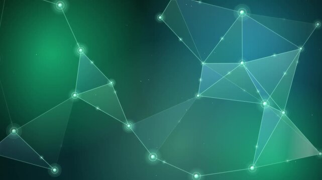 Abstract digital network connection background with turquoise glowing nodes and geometric polygonal lines for technology concepts