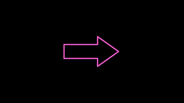 Pink outlined block arrow softly pulses in size and brightness on a transparent canvas, clean minimalist directional symbol, high quality video footage, navigation, motion, graphic, outline