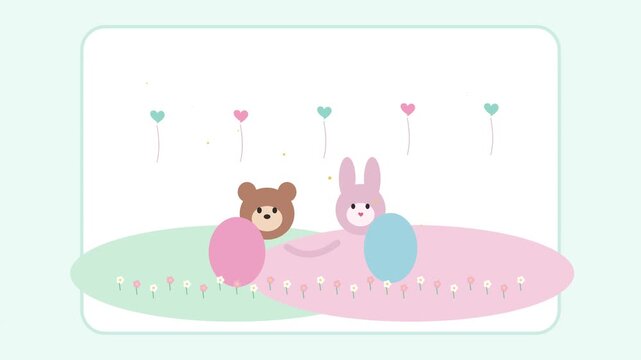Cute Animals Easter Egg Hunt Celebration Vector Animation 4k Illustration for Spring Holiday Season Design Background