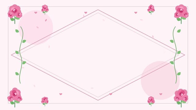 Pink Floral Rose Frame Background with Hearts, a template for romantic invitations and celebrations, perfect for animation 4k