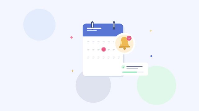 Modern digital calendar with reminder bell flat illustration animation 4k