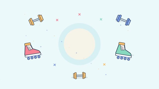 Healthy Lifestyle Concept with Roller Skates and Dumbbells Animation 4k Vector