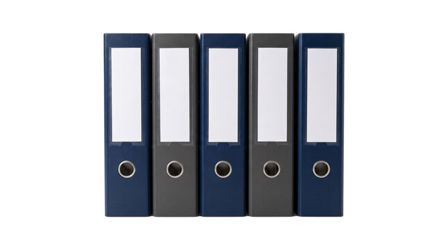 Row of five ring binders with blank labels.
