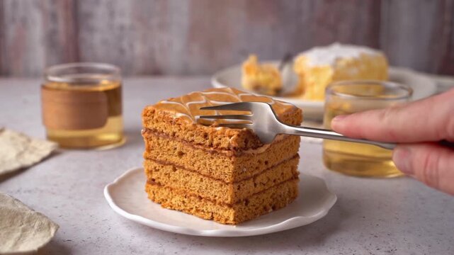 honey cake made from sponge cake and honey