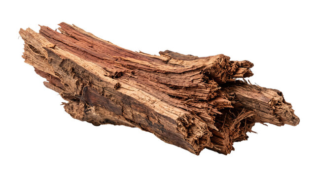 Weathered brown wood branch fragment isolated on transparent png