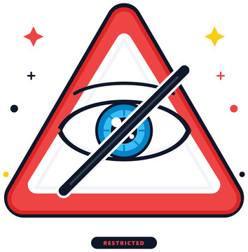 Restricted warning sign with an eye crossed out representing privacy violation and security