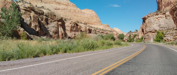 Zion National Park aerial view of road and mountains, Utah © jovannig