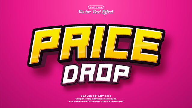 Price drop glossy yellow and white 3d block lettering with black outline on pink background