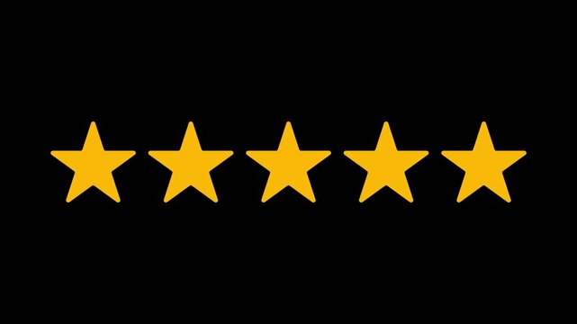 5 star rating concept animation on transparent background alpha channel,star review concept. Animated Video 4K