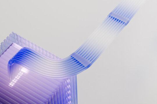 Rising Digital Data Flow over a Purple Geometric Surface