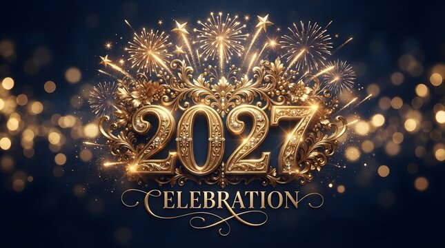 A dazzling and vibrant new year 2027 celebration image filled with golden fireworks shimmering lights and festive cheer marking the end of one year and