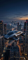 Plakat Futuristic Flying Car City Skyline