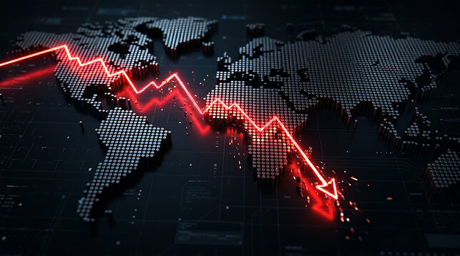 Global Economic Decline Arrow on World Map Background