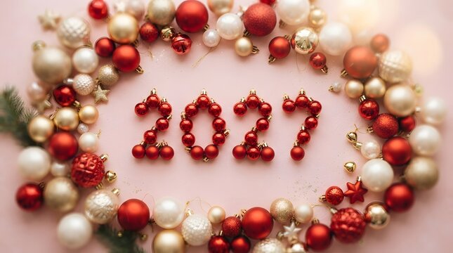 A festive and joyful visual representation of the upcoming new year 2027 adorned with shimmering ornaments and a heartfelt wish for peace and happiness to
