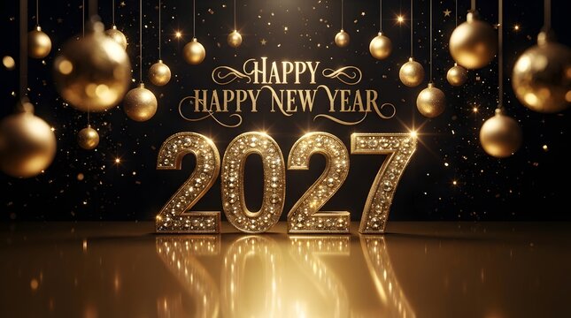 A dazzling and luxurious new year's eve celebration anticipating the arrival of 2027 with golden ornaments sparkling lights and a festive atmosphere of joy and