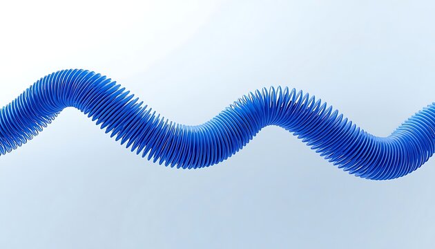 Abstract blue helical spring wave structure floating on a clean white background, repeating circular ring segments forming a dynamic sinusoidal curve, futuristic geometric design, flexible coil motion