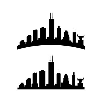 Chicago Skyline and Bull Head Silhouette Vector Design