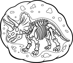 Triceratops Dinosaur Fossil Skeleton Coloring Page © Suradi