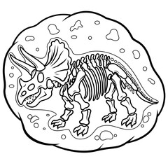 Triceratops Dinosaur Fossil Skeleton Coloring Page © Suradi