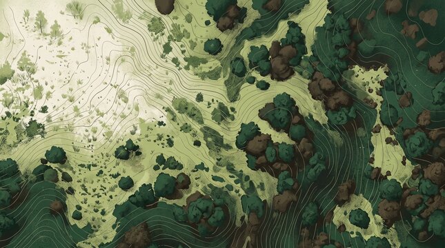Topographic map showing contour lines over wooded landscape and terrain.