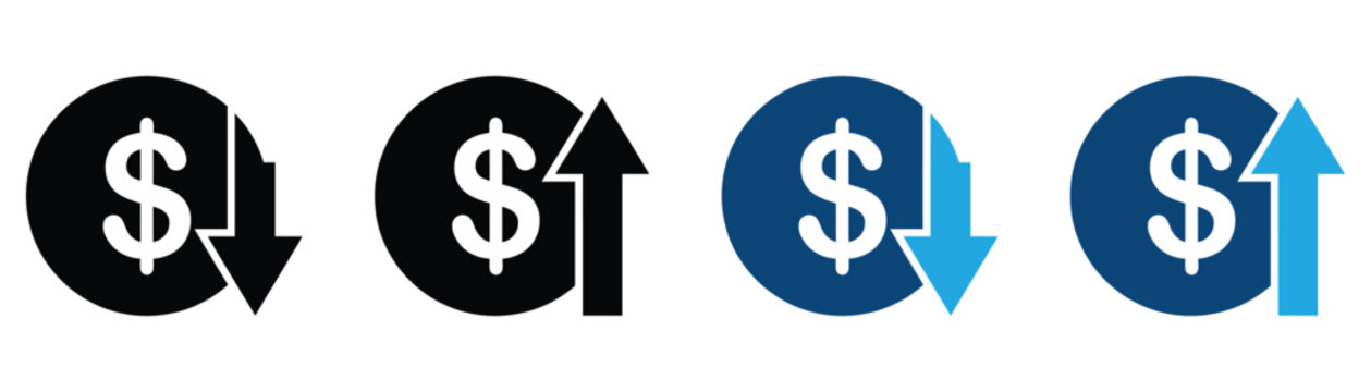 Price up and down icon set for cost fluctuations, pricing strategies, market changes, and financial trends.