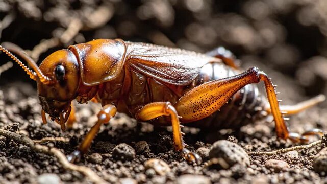 Detailed Macro View of a Jerusalem Cricket in Soil