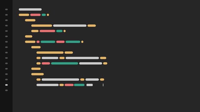 Minimal dark code editor interface illustration with colorful syntax highlighting for programming and web development concept