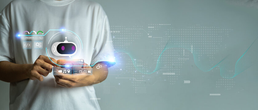 Mobile AI Virtual Assistant on Smartphone with Intelligent Chatbot, AI Agent Automation, Digital Connectivity and Smart Personal Productivity Technology
