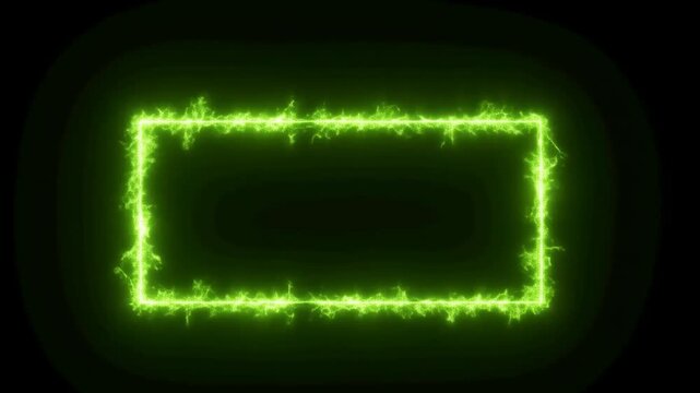 Green electric lightning border crackling and shrinking around empty rectangle on black
