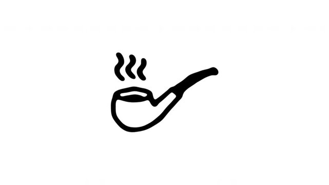 Smoking Pipe For Tobacco Use And Relaxation Hand-Drawn Doodle Animation On Transparent Background. Tobacco Pipe And Smoking Symbol. Seamless Animated Icon. 4K Video Overlay Element.