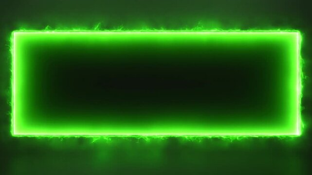 Glowing green neon rectangle border on dark background with sparks at bottomleft corner