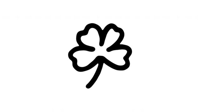 Four Leaf Clover For Good Luck And Fortune Doodle Animation With Alpha Channel. Shamrock Symbol And Irish Celebration. Animated Hand-Drawn Icon For Video Overlay 4K.