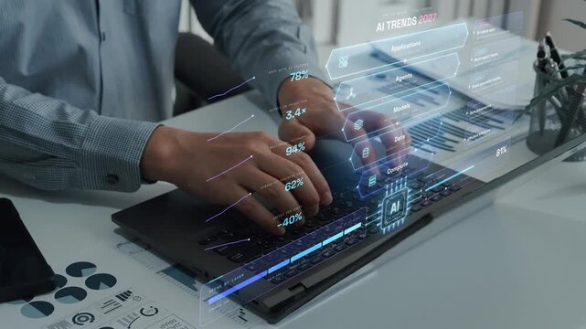 AI trends 2027 with the AI stack of five layers, applications, agents, models, data and compute, showing the future of AI technology. Foretell.