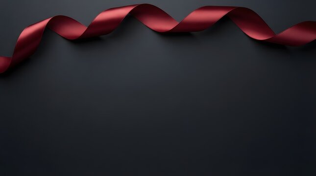 A beautifully arranged vibrant red ribbon gracefully curves across a dark subtly textured background evoking feelings of festive cheer and holiday celebrations especially