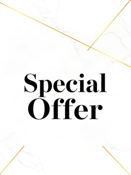 Special Offer luxury retail promotion banner with white marble and gold texture