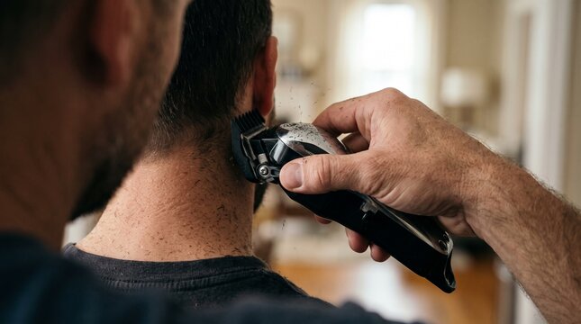 Professional Barber Cutting Hair in Modern Home Barbershop Setting