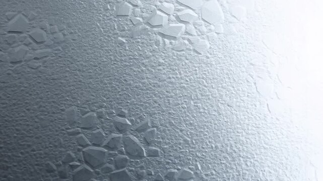 Icy textured surface with faceted ice crystal clusters on bluegray background