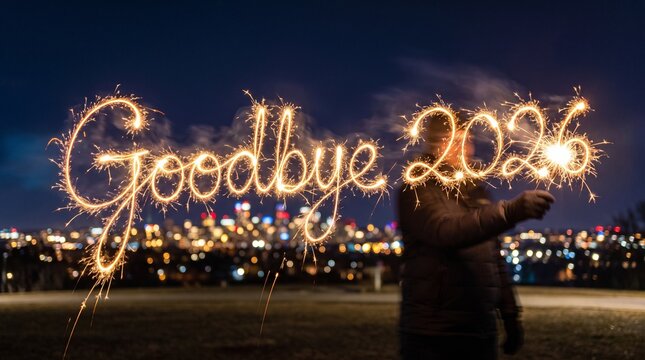 Cinematic Light Painting of Goodbye 2026 with Sparklers at Night