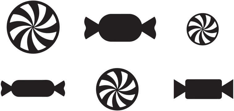 Peppermint candy and sweet treat wrapper silhouettes for confectionery branding dessert shop logos and festive party decorations