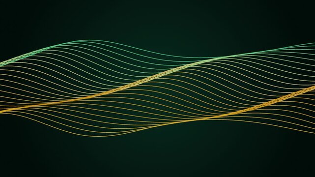 Flowing wave lines in emerald green and gold, seamless looping Full HD motion graphics background for business, office and corporate presentations, modern minimal design