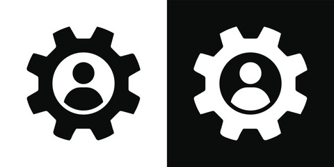 Plakat Skill experience gear icon set. User expertise management symbol. Professional competence settings emblem.
