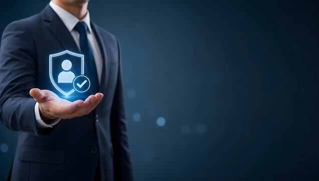Businessman with Virtual KYC Button on Digital Background, Representing Global Communication, Security Connectivity, Online Media, and Modern Business Technology