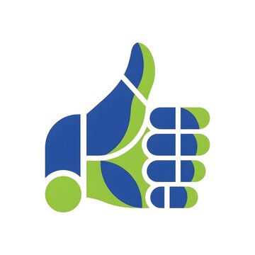 Geometric thumbs up icon with blue green abstract shapes