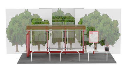 3d rendering of a bus shelter beside trees © santiago