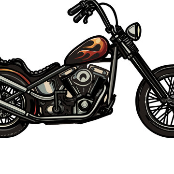 Custom chopper motorcycle vector illustration with hot rod flames
