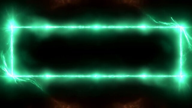 Glowing green lightning electricity forming a rectangle border on black background