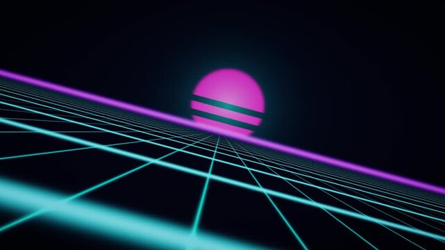 Hypnotic Outrun Laser Horizon in Electric Cyan and Laser Magenta, 4K Full Frame Seamless Loop for Retro Gaming