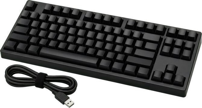 Black Mechanical Keyboard with USB Cable and Blank Keycaps Mockup
