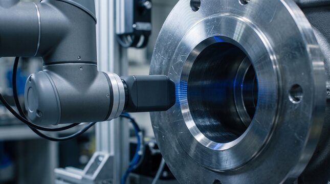 Structured-light probe enters a machined valve bore